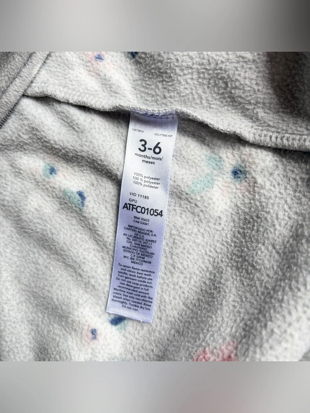 Carter’s Baby Girl 3-6M Sleep Sack Gray Floral Long Sleeve Fleece Zip Up Blanket